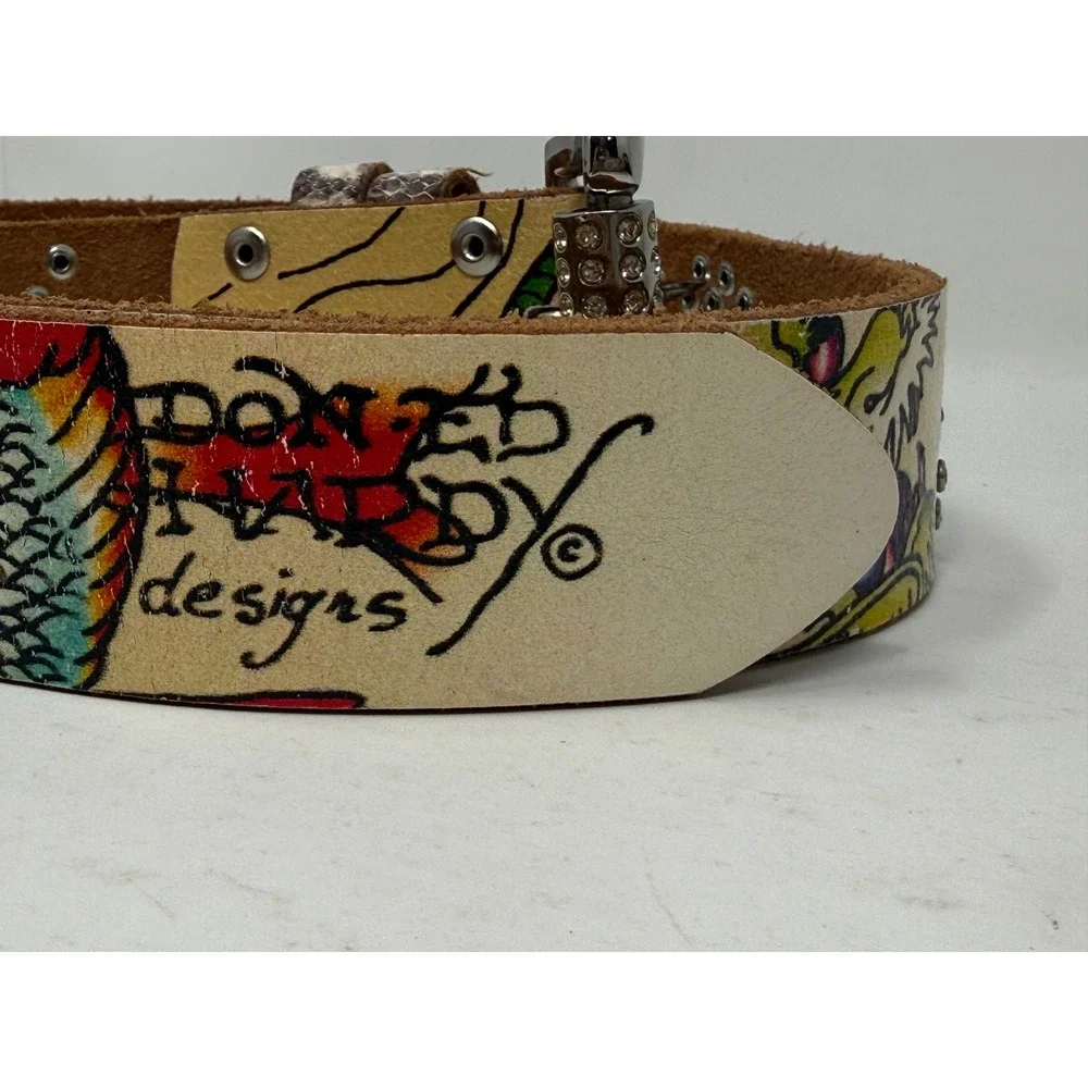 Ed Hardy Mens Dragon Tattoo Leather Belt Rhinestone Crystal White EH3243 Size S